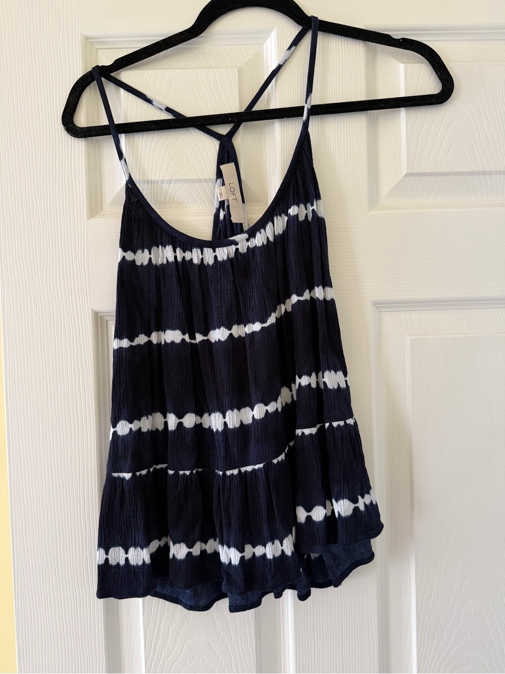LOFT Navy and White Tie-Dye Ruffle Hem Spaghetti Strap Cami
